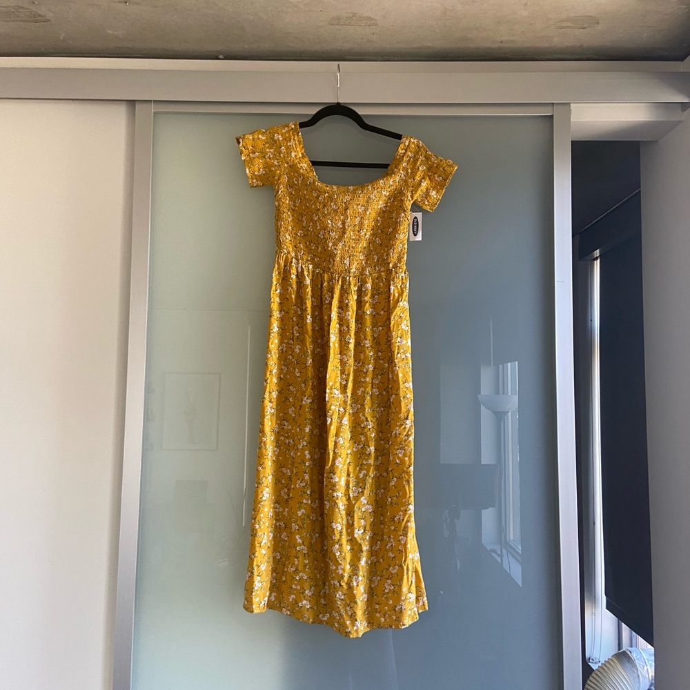 Yellow floral smocked old navy dress